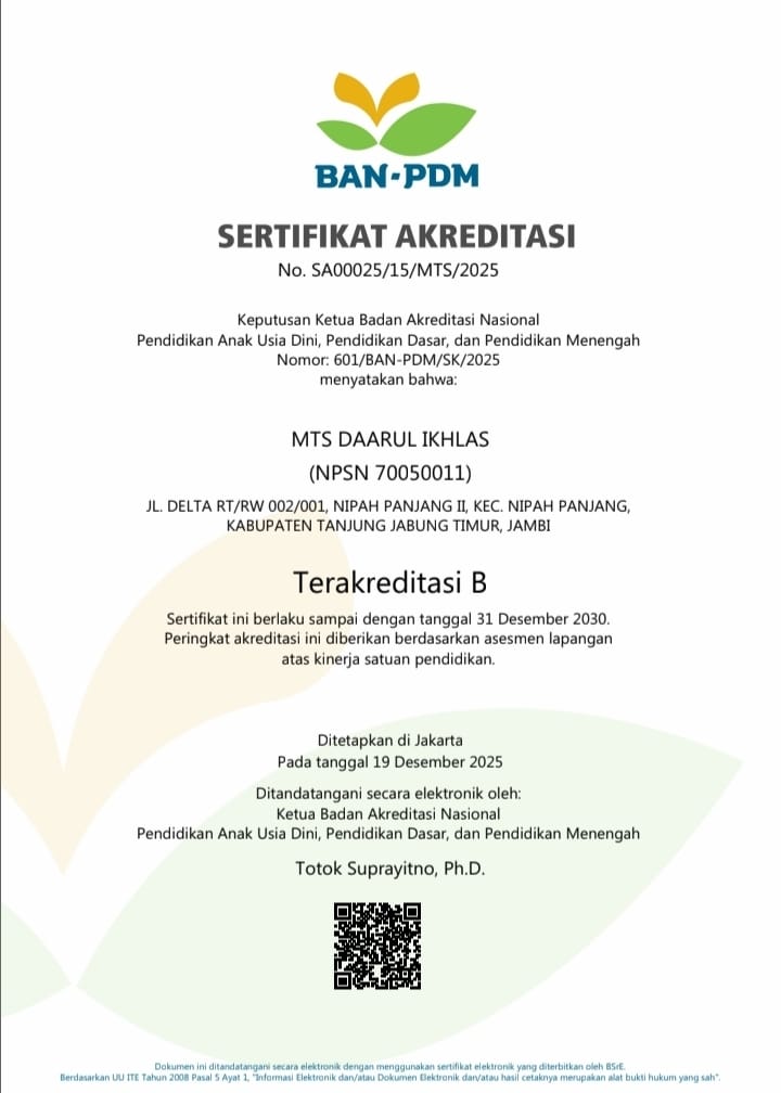 Akreditasi MTs Daarul Ikhlas
